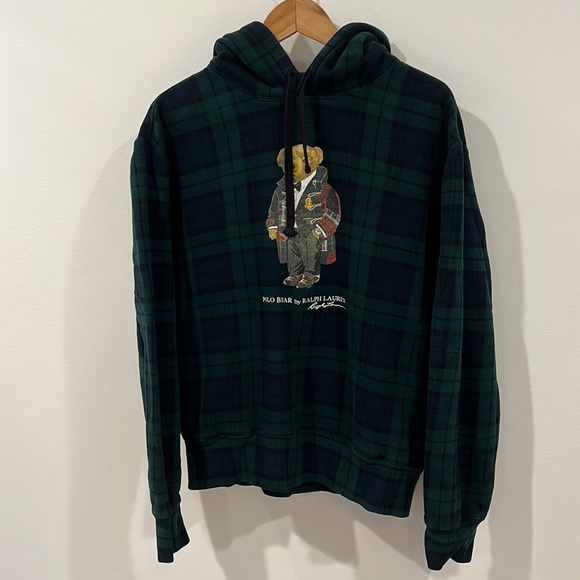 Polo Ralph Lauren magic fleece hoodie in blackwatch plaid size medium - Picture 2 of 8